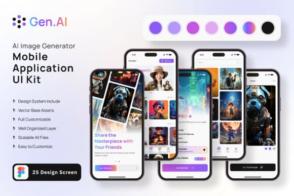 Ai Image Generator App Mobile UI KIT: 25 High-Quality Templates