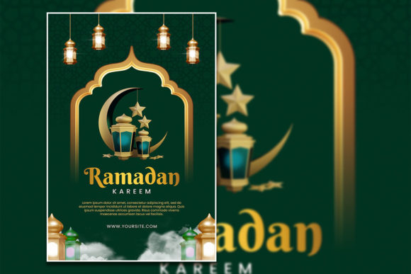 Elegant Green Gold Ramadan Kareem Flyer Template